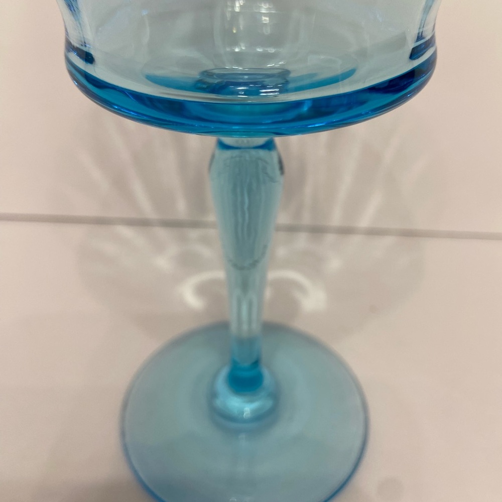 Crystal Blue Turquoise Tall Sherbet Glass Feminine Quite Luxury - Picture 7 of 13